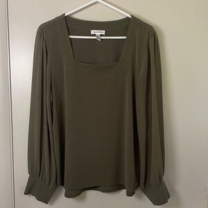 Calvin Klein olive sheer sleeve blouse